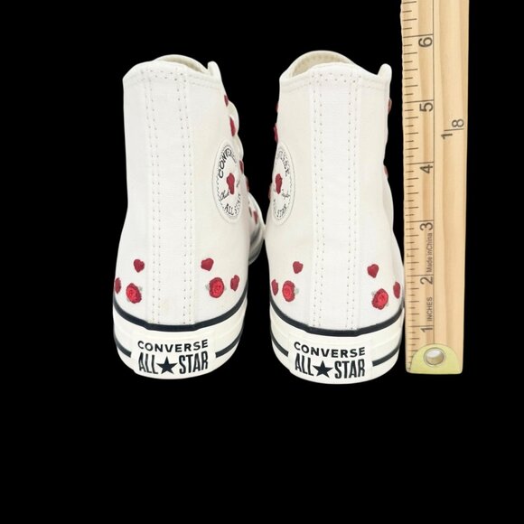 Converse Women's Embroidered White Red Heart/Rose High Top Sneakers Size 6 NWOB - Picture 9 of 11
